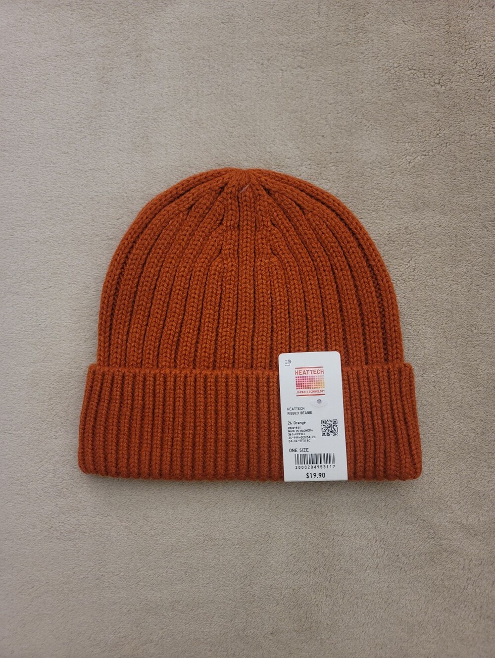 Uniqlo Unisex Adult Orange Ribbed Knitted Beanie